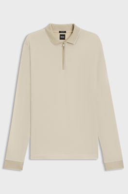 Mercerised-cotton polo shirt with two-tone structure, Natural