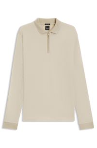 Mercerised-cotton polo shirt with two-tone structure, Natural