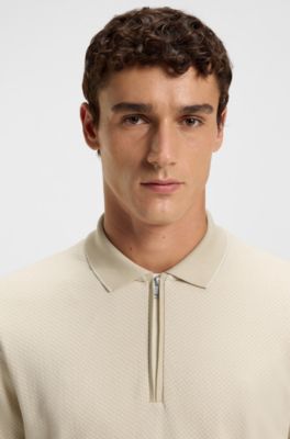 Mercerised-cotton polo shirt with two-tone structure, Natural