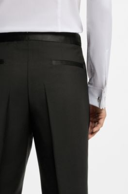 Wool-blend trousers with silk trims, Black