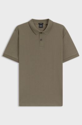 Cotton polo shirt with herringbone structure, Brown