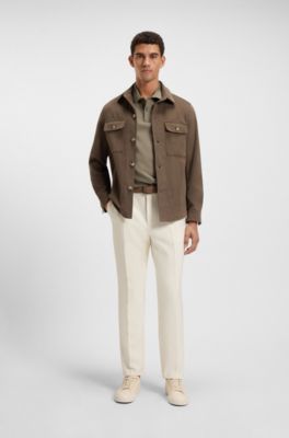Cotton polo shirt with herringbone structure, Brown