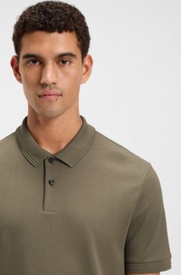 Cotton polo shirt with herringbone structure, Brown
