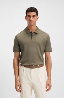 Cotton polo shirt with herringbone structure, Brown