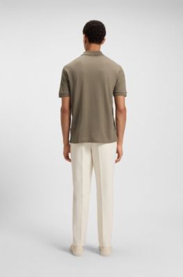 Cotton polo shirt with herringbone structure, Brown