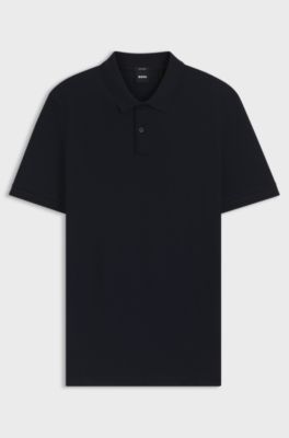 Cotton polo shirt with herringbone structure, Dark Blue