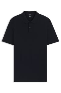 Polo en coton à la structure en chevrons, Bleu foncé