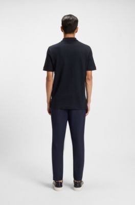 Cotton polo shirt with herringbone structure, Dark Blue