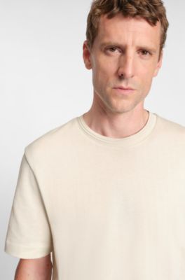 Cotton T-shirt with herringbone structure, Natural