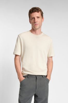Cotton T-shirt with herringbone structure, Natural