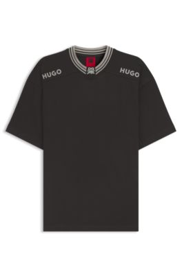 HUGO x RB cotton T-shirt with tipping and logos, Dark Grey