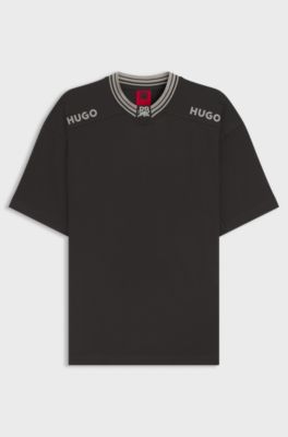 HUGO x RB cotton T-shirt with tipping and logos, Dark Grey
