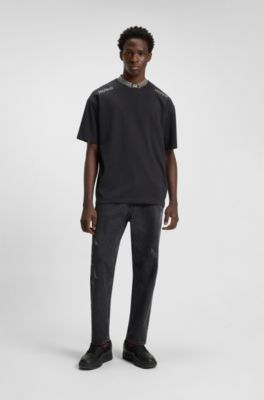 HUGO x RB cotton T-shirt with tipping and logos, Dark Grey