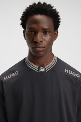 T-shirt en coton HUGO x RB avec bordure et logos, Gris sombre