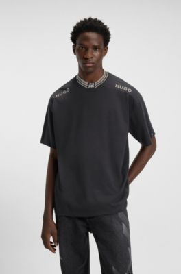 HUGO x RB cotton T-shirt with tipping and logos, Dark Grey