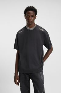 HUGO x RB cotton T-shirt with tipping and logos, Dark Grey