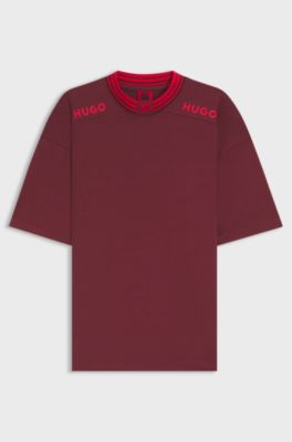 HUGO x RB cotton T-shirt with tipping and logos, Dark Red