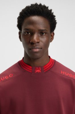 HUGO x RB cotton T-shirt with tipping and logos, Dark Red