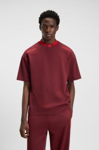 HUGO x RB cotton T-shirt with tipping and logos, Dark Red