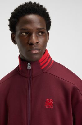 HUGO x RB zip-up sweatshirt with bull-graphic logo, Dark Red