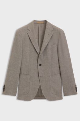 Slim-fit blazer in micro-patterned virgin wool, Beige
