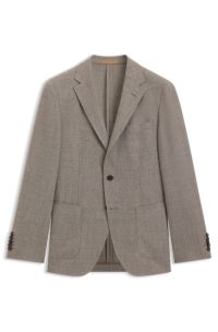 Slim-fit blazer in micro-patterned virgin wool, Beige