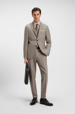 Slim-fit blazer in micro-patterned virgin wool, Beige