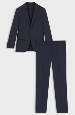 Two-piece slim-fit suit in patterned virgin wool, Dark Blue