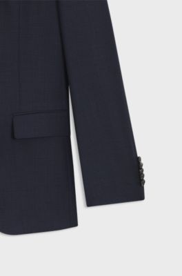 Two-piece slim-fit suit in patterned virgin wool, Dark Blue