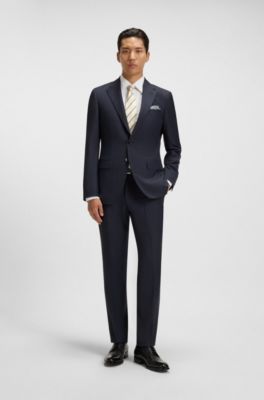 Two-piece slim-fit suit in patterned virgin wool, Dark Blue