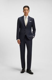 Two-piece slim-fit suit in patterned virgin wool, Dark Blue