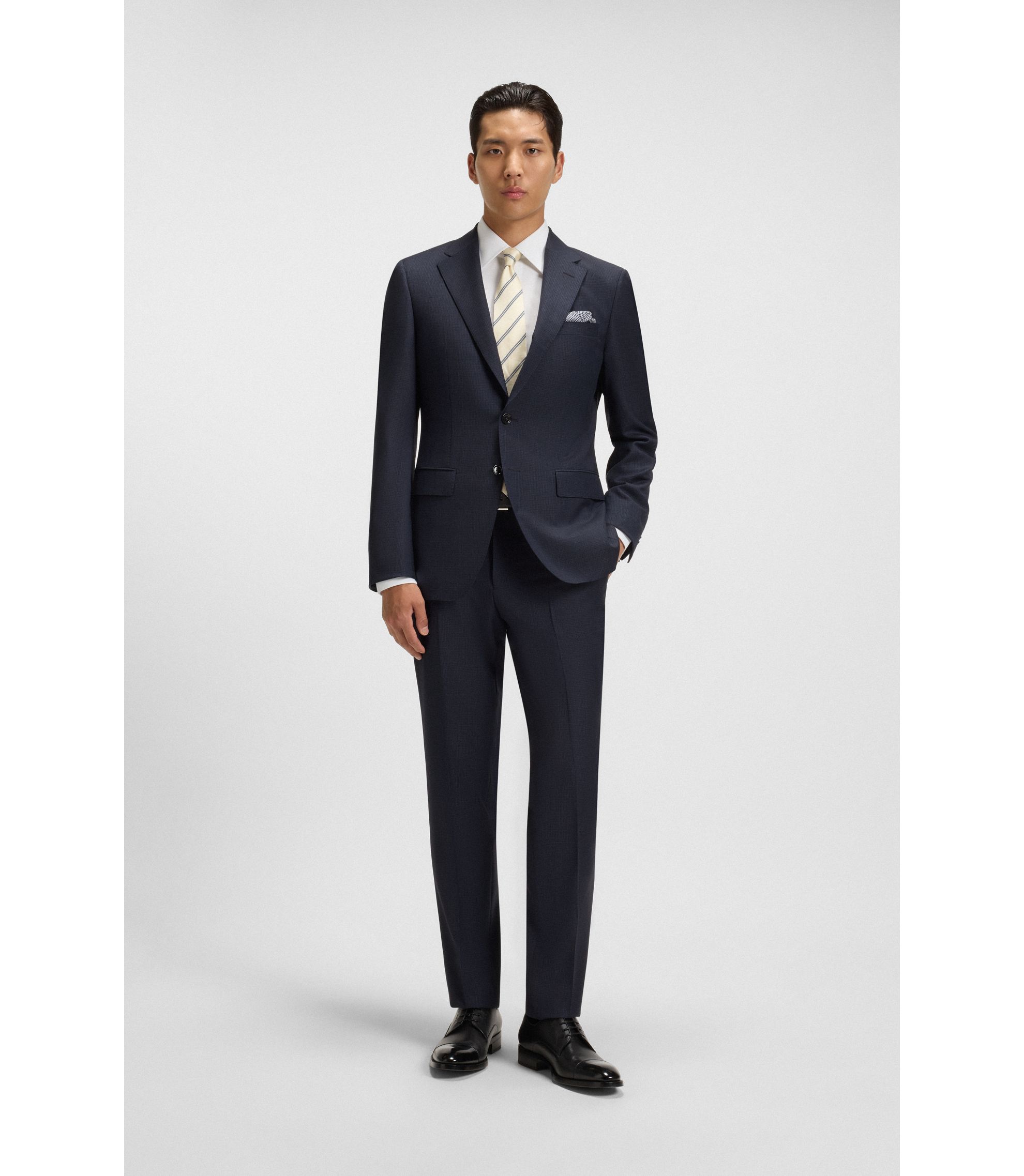 BOSS - Two-piece slim-fit suit in patterned virgin wool - Dark Blue