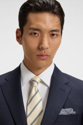 Two-piece slim-fit suit in patterned virgin wool, Dark Blue