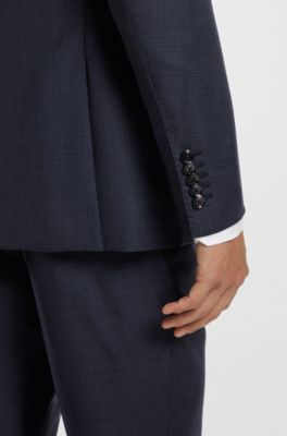 Two-piece slim-fit suit in patterned virgin wool, Dark Blue
