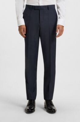 Two-piece slim-fit suit in patterned virgin wool, Dark Blue