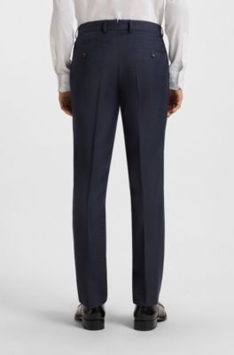 Two-piece slim-fit suit in patterned virgin wool, Dark Blue