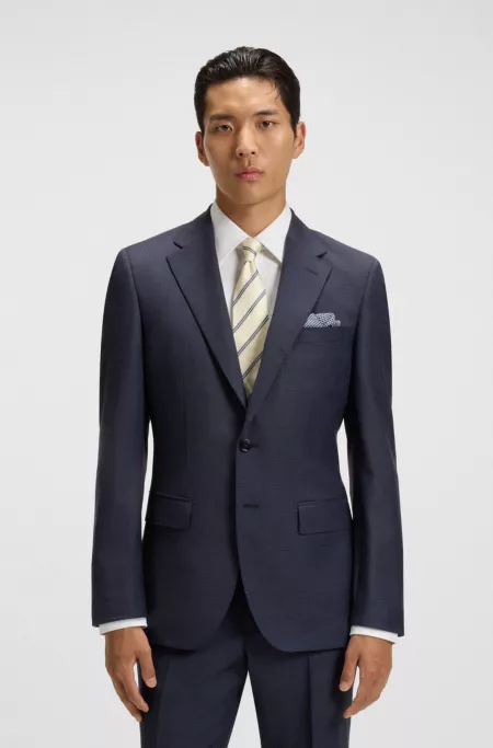 Two-piece slim-fit suit in patterned virgin wool
