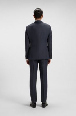 Two-piece slim-fit suit in patterned virgin wool, Dark Blue
