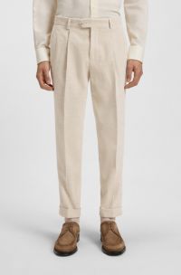 Relaxed-fit trousers in cotton-alpaca corduroy, Light Beige