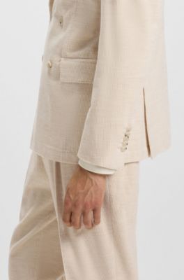 Slim-fit blazer in cotton-alpaca corduroy, Light Beige