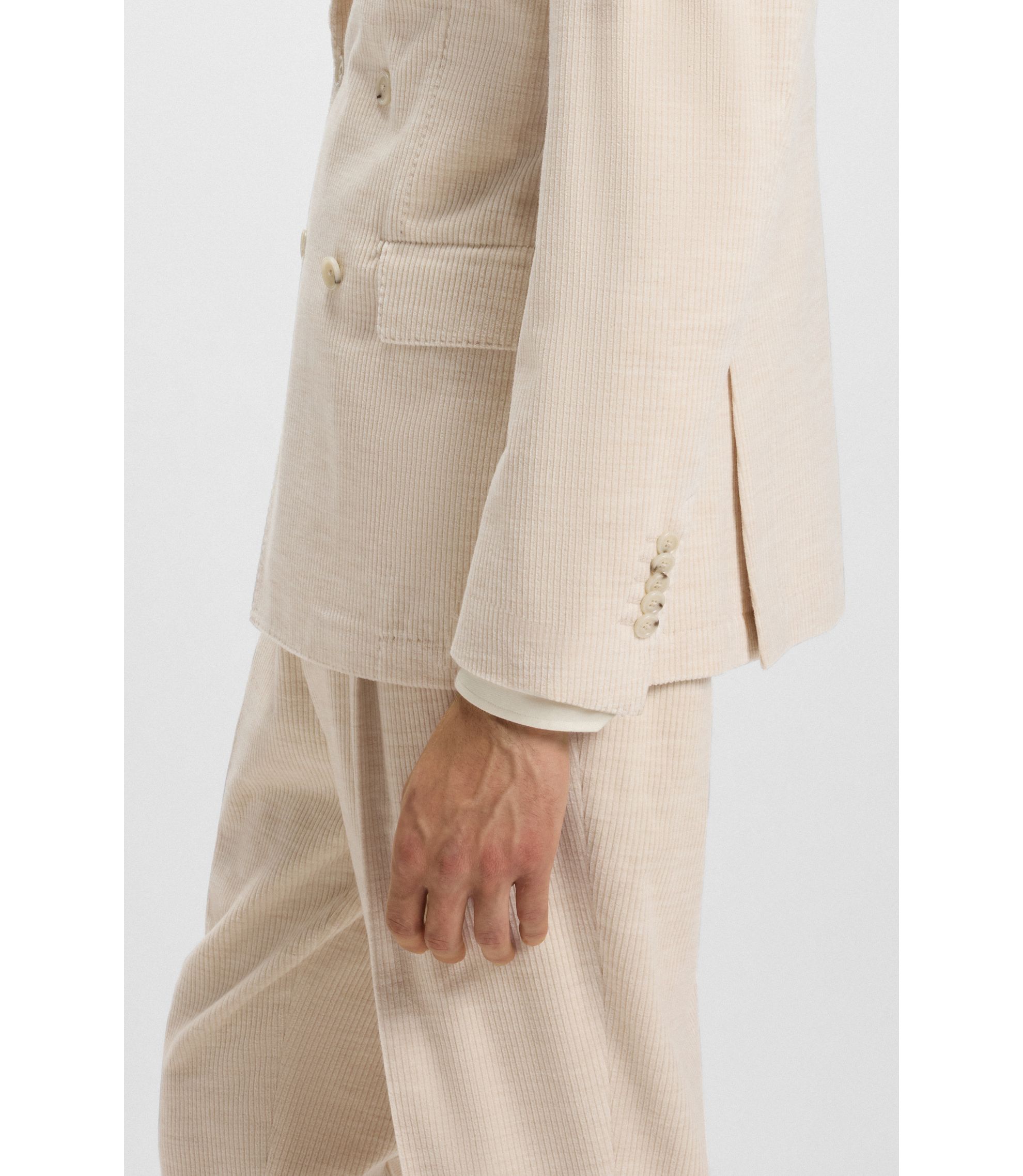 BOSS - Slim-fit blazer in cotton-alpaca corduroy - Light Beige