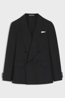Double-breasted tuxedo jacket in silk, Black