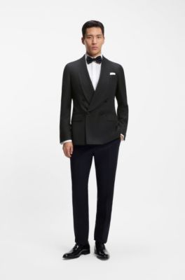 Double-breasted tuxedo jacket in silk, Black