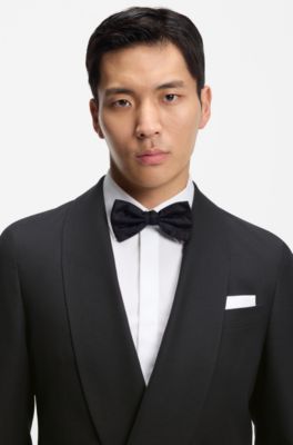 Double-breasted tuxedo jacket in silk, Black