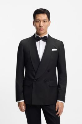 Double-breasted tuxedo jacket in silk, Black