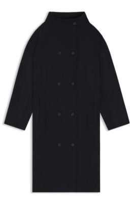 Double-breasted coat in virgin wool and cashmere, Dark Blue