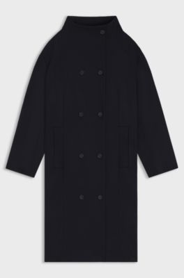 Double-breasted mantel van scheerwol en kasjmier, Donkerblauw