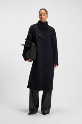 Double-breasted coat in virgin wool and cashmere, Dark Blue