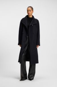 Abrigo cruzado de lana virgen y cashmere, Azul oscuro