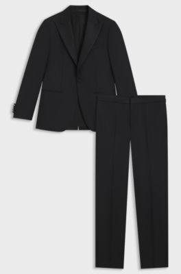 Two-piece slim-fit tuxedo suit blended with silk, Black